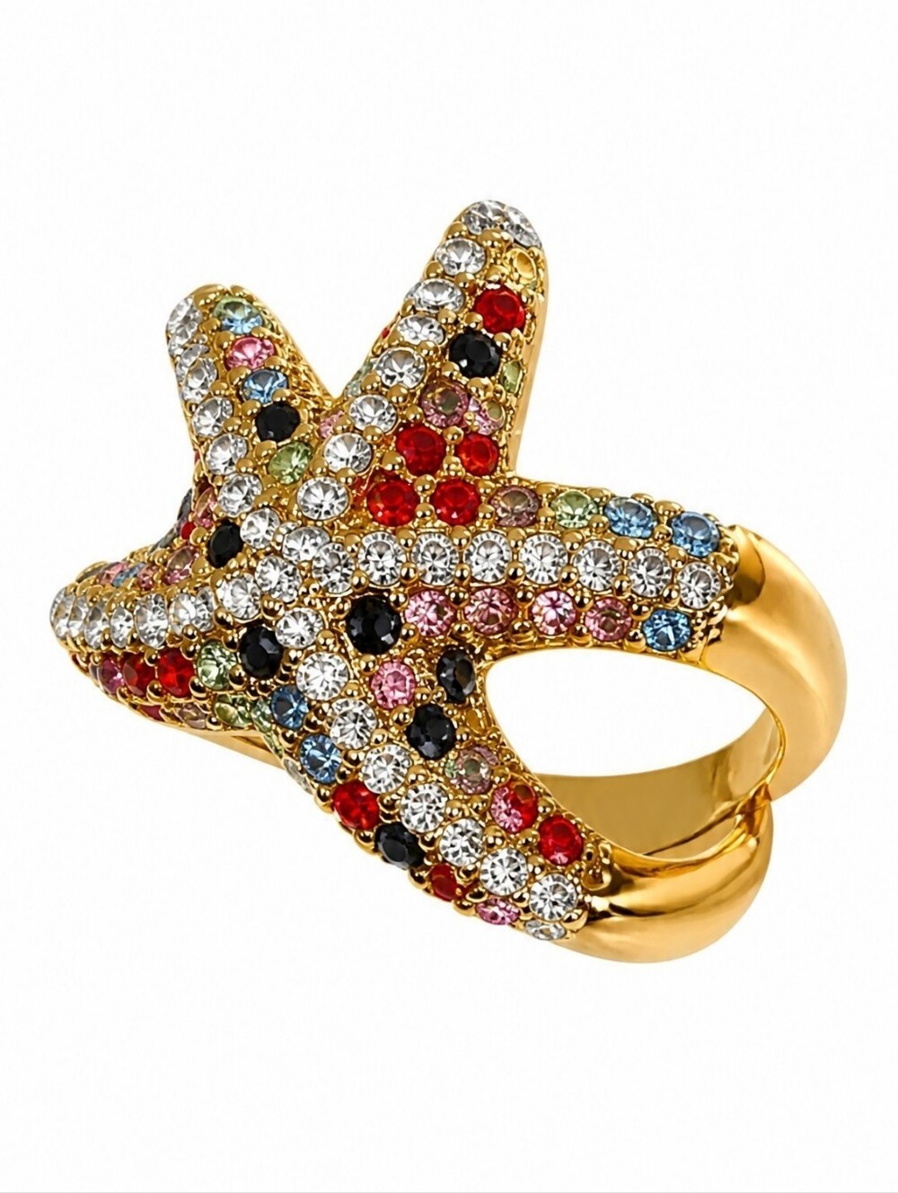 Sassified Boutique Nwt Gold Multicolor Starfish Crystal Ring - Women Jewelry